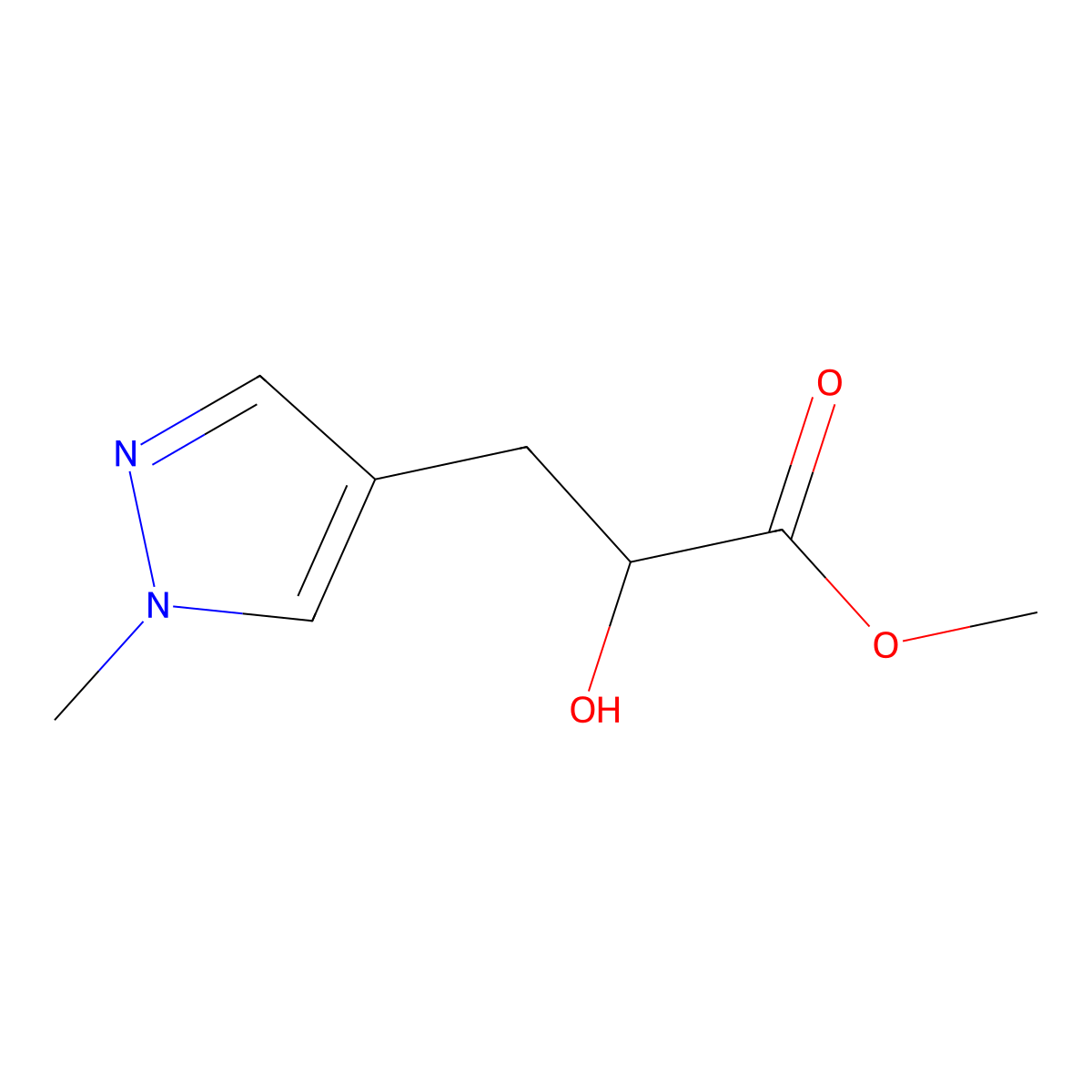 Methyl 2-hydroxy-3-(1-methyl-1h-pyrazol-4-yl)propanoate molecular structure, CAS 1490371-38-4