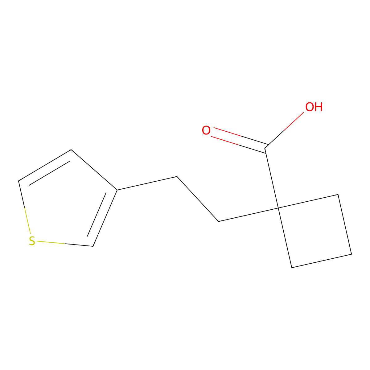 1-(2-(Thiophen-3-yl)ethyl)cyclobutane-1-carboxylic acid molecular structure, CAS 1490380-16-9