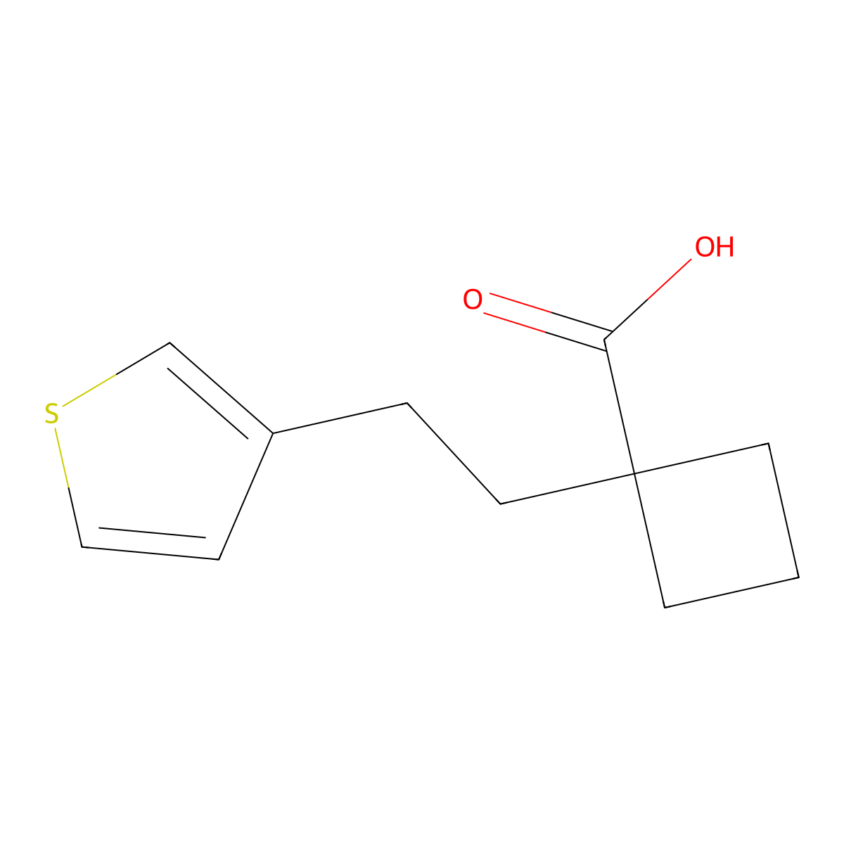 1-(2-(Thiophen-3-yl)ethyl)cyclobutane-1-carboxylic acid molecular structure, CAS 1490380-16-9