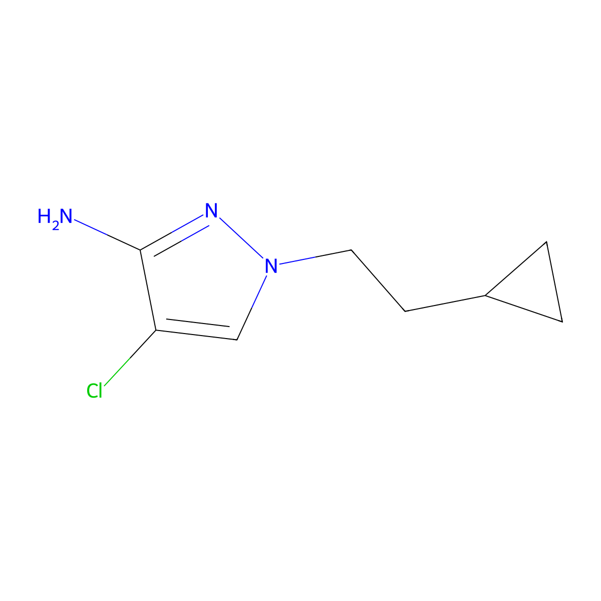 4-Chloro-1-(2-cyclopropylethyl)-1H-pyrazol-3-amine molecular structure, CAS 1490393-73-1