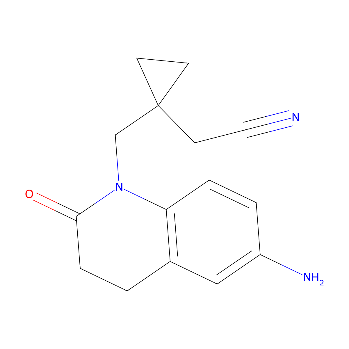 2-{1-[(6-Amino-2-oxo-1,2,3,4-tetrahydroquinolin-1-yl)methyl]cyclopropyl}acetonitrile molecular structure, CAS 1490444-23-9