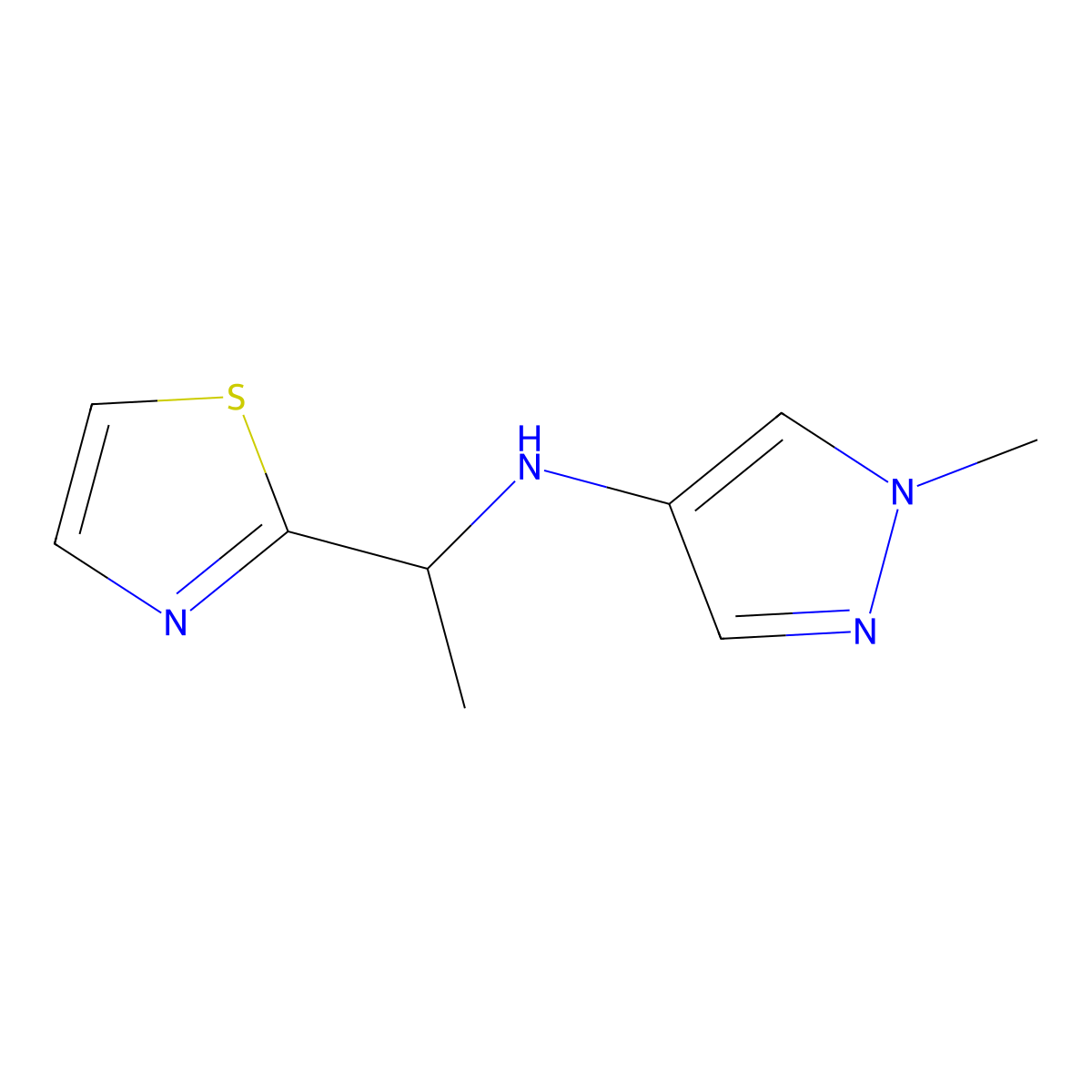 1-methyl-N-[1-(1,3-thiazol-2-yl)ethyl]-1H-pyrazol-4-amine molecular structure, CAS 1490450-65-1