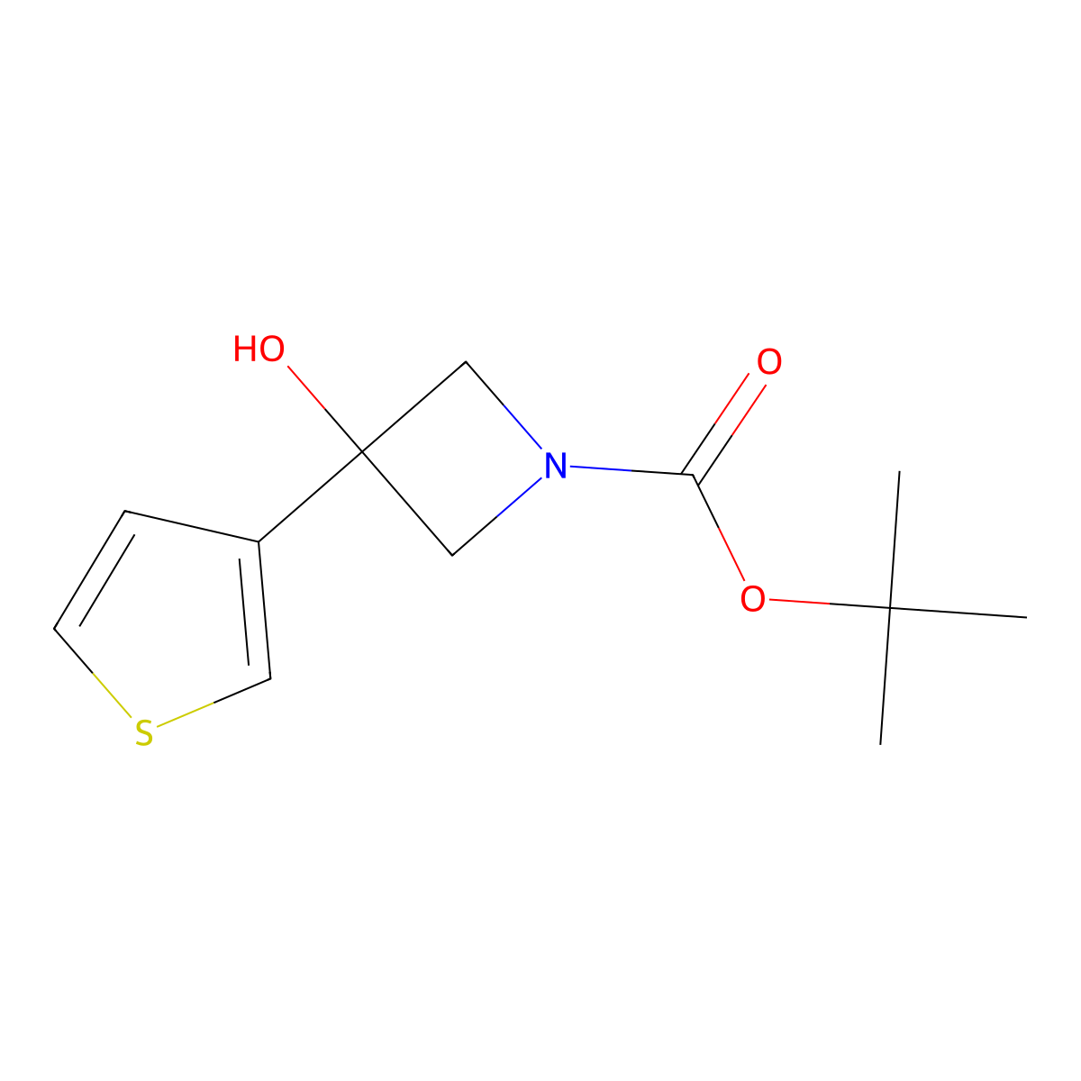 Tert-butyl 3-hydroxy-3-(thiophen-3-yl)azetidine-1-carboxylate molecular structure, CAS 1490457-42-5