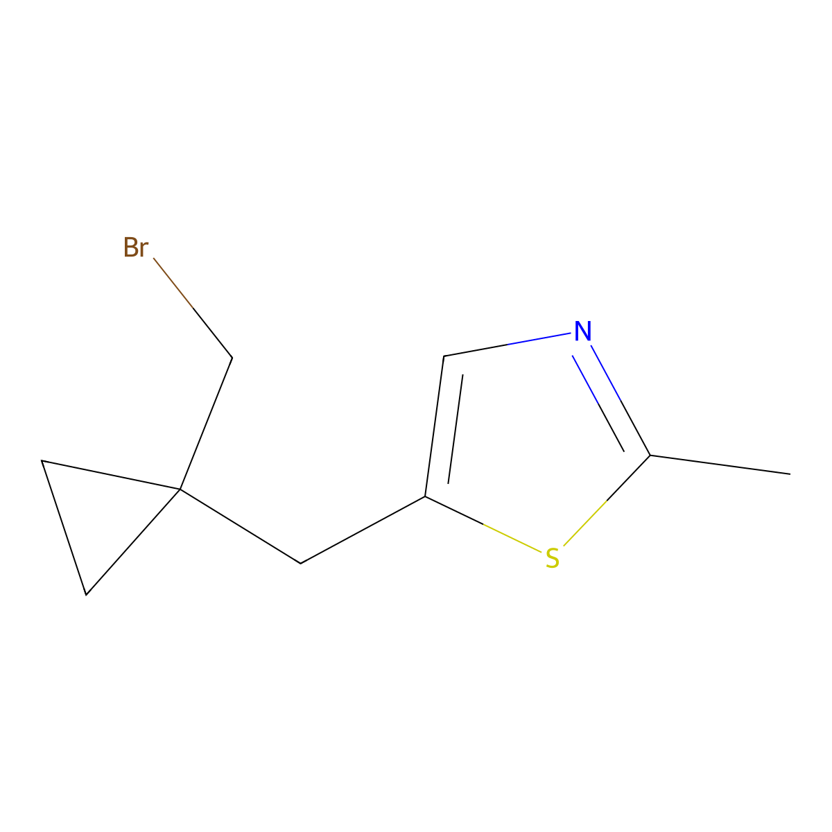 5-{[1-(Bromomethyl)cyclopropyl]methyl}-2-methyl-1,3-thiazole molecular structure, CAS 1490510-83-2