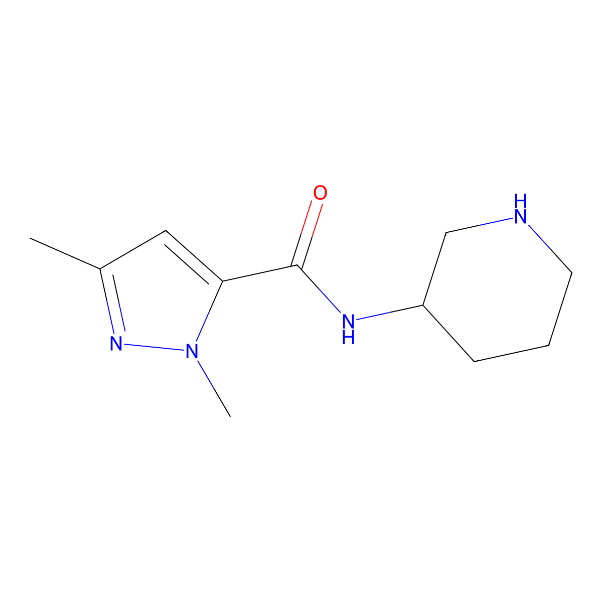 1,3-Dimethyl-N-(piperidin-3-yl)-1H-pyrazole-5-carboxamide molecular structure, CAS 1490582-94-9