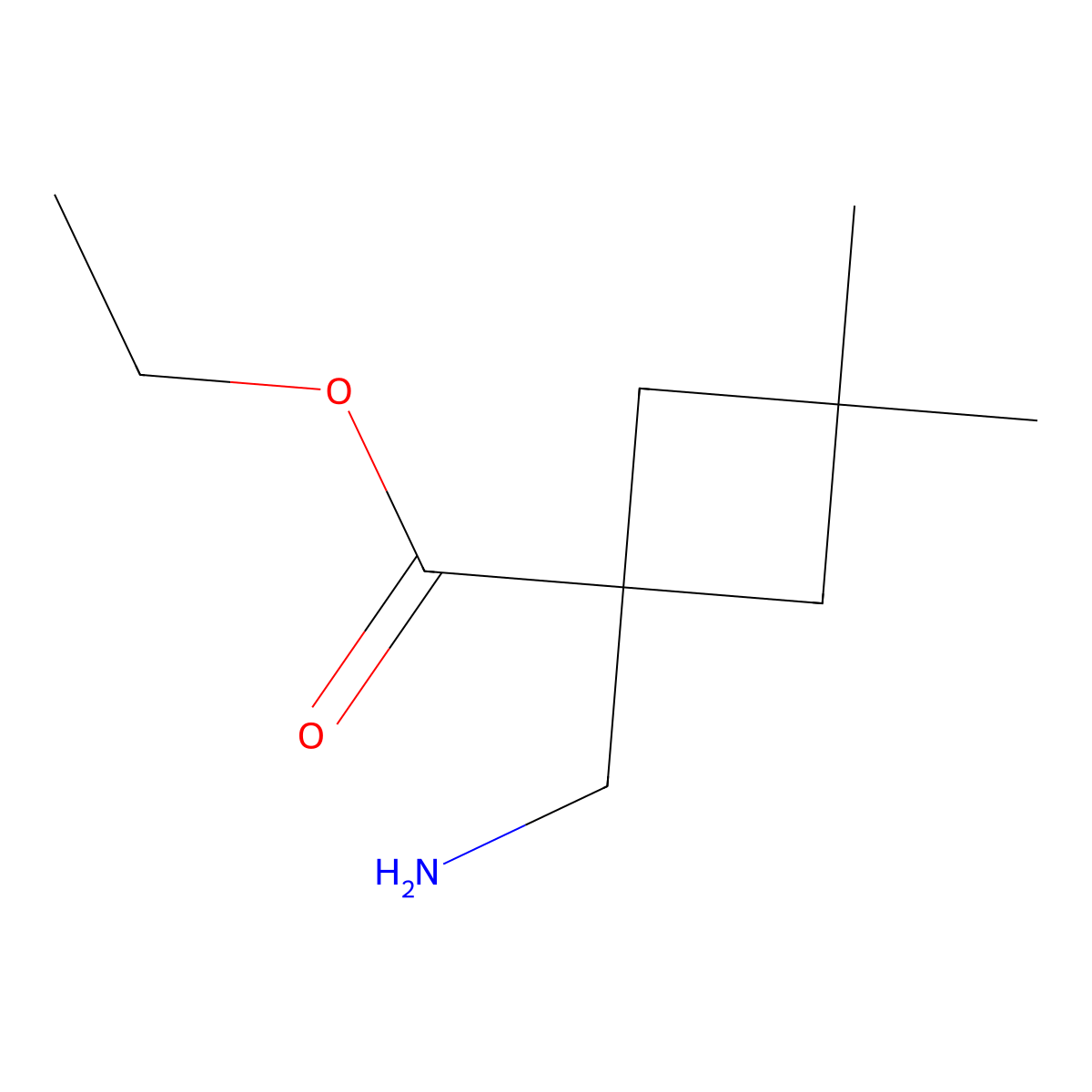 Ethyl 1-(aminomethyl)-3,3-dimethylcyclobutane-1-carboxylate molecular structure, CAS 1490587-25-1
