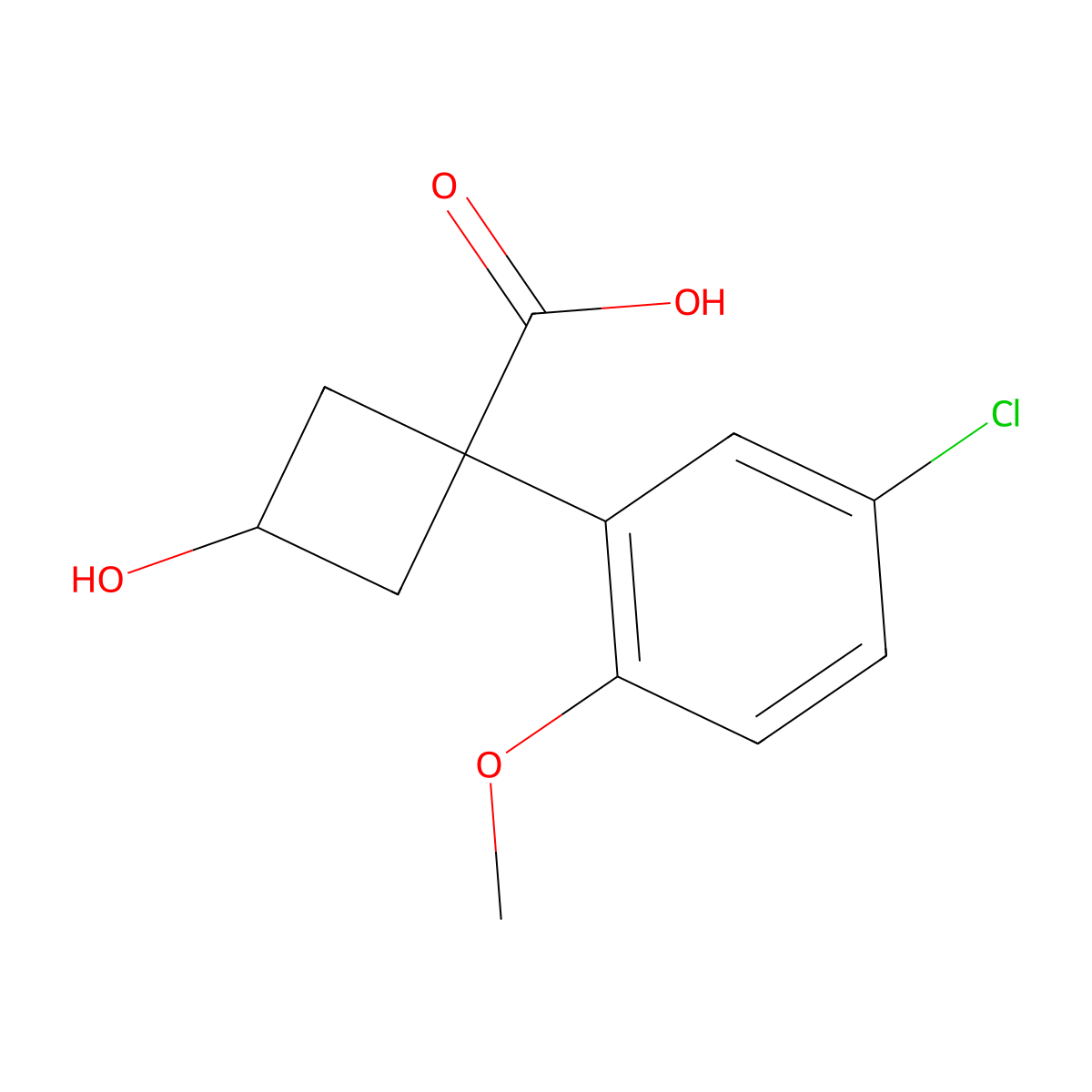 1-(5-Chloro-2-methoxyphenyl)-3-hydroxycyclobutane-1-carboxylic acid molecular structure, CAS 1490613-66-5