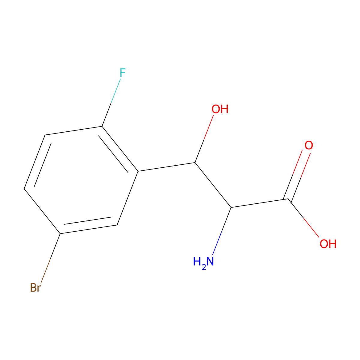 2-Amino-3-(5-bromo-2-fluorophenyl)-3-hydroxypropanoic acid molecular structure, CAS 1490619-96-9
