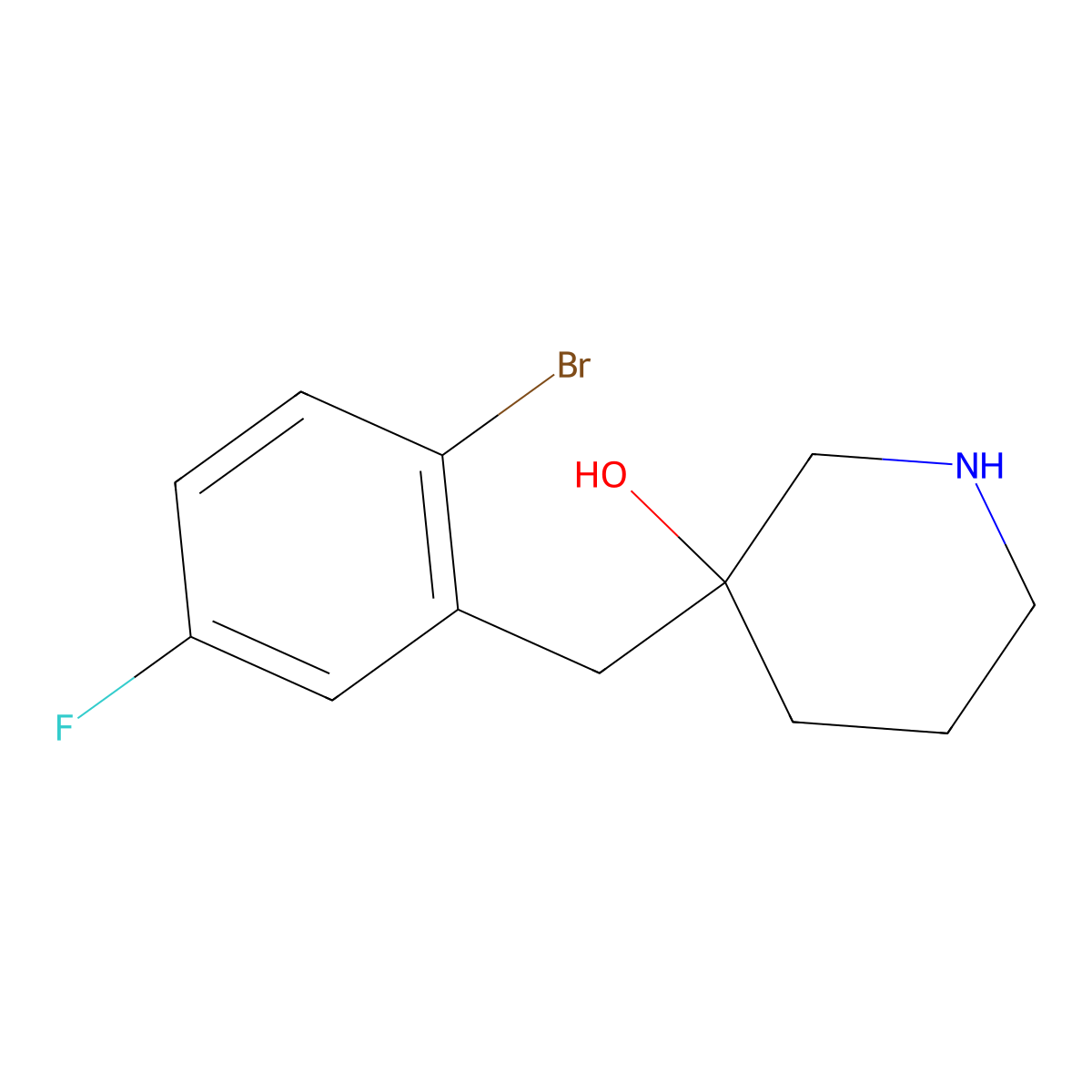 3-(2-Bromo-5-fluorobenzyl)piperidin-3-ol molecular structure, CAS 1490642-08-4