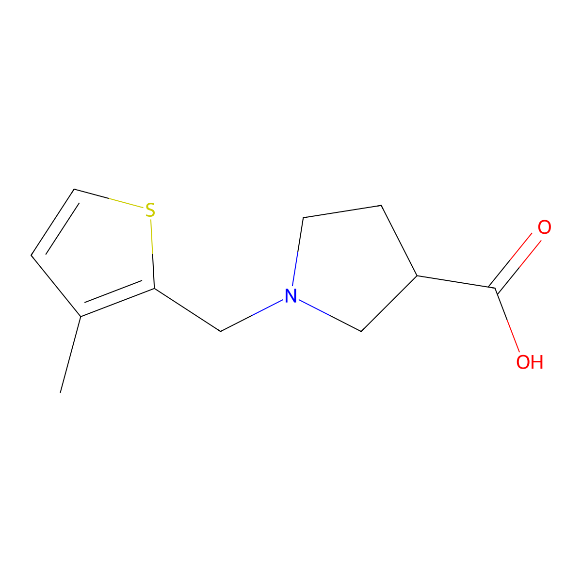 1-[(3-Methylthiophen-2-yl)methyl]pyrrolidine-3-carboxylic acid molecular structure, CAS 1490676-61-3