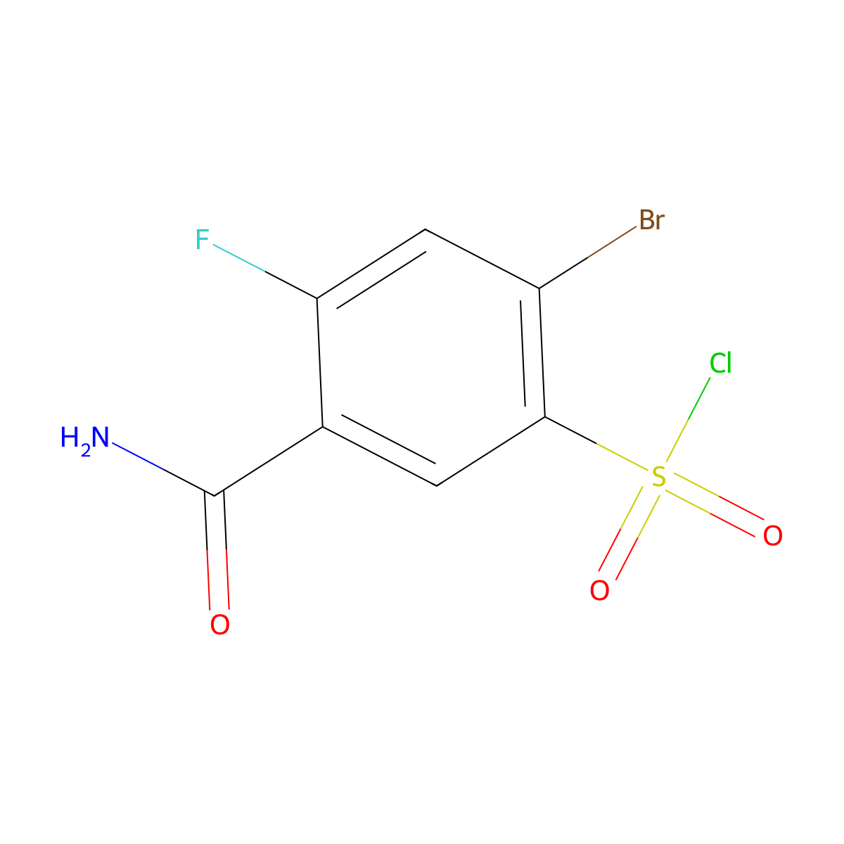 2-Bromo-5-carbamoyl-4-fluorobenzene-1-sulfonyl chloride molecular structure, CAS 1490768-70-1