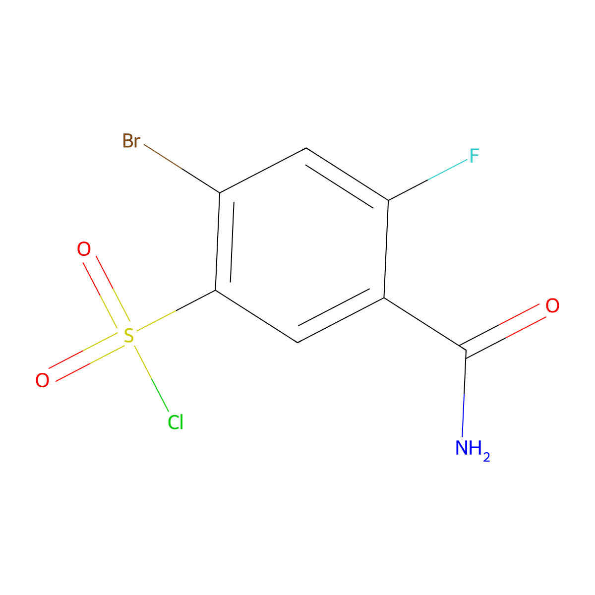 2-Bromo-5-carbamoyl-4-fluorobenzene-1-sulfonyl chloride molecular structure, CAS 1490768-70-1