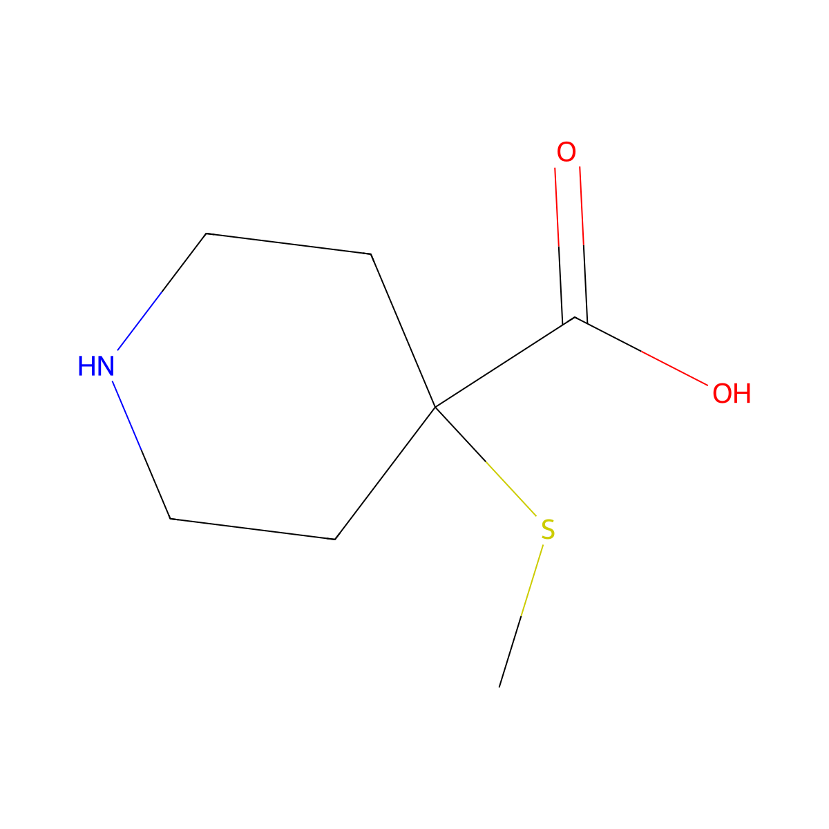 4-(Methylsulfanyl)piperidine-4-carboxylic acid molecular structure, CAS 1490807-76-5