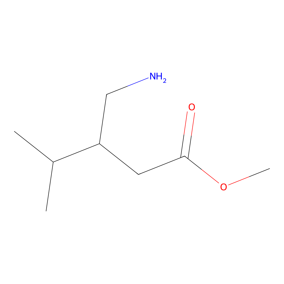 Methyl 3-(aminomethyl)-4-methylpentanoate molecular structure, CAS 1490975-59-1