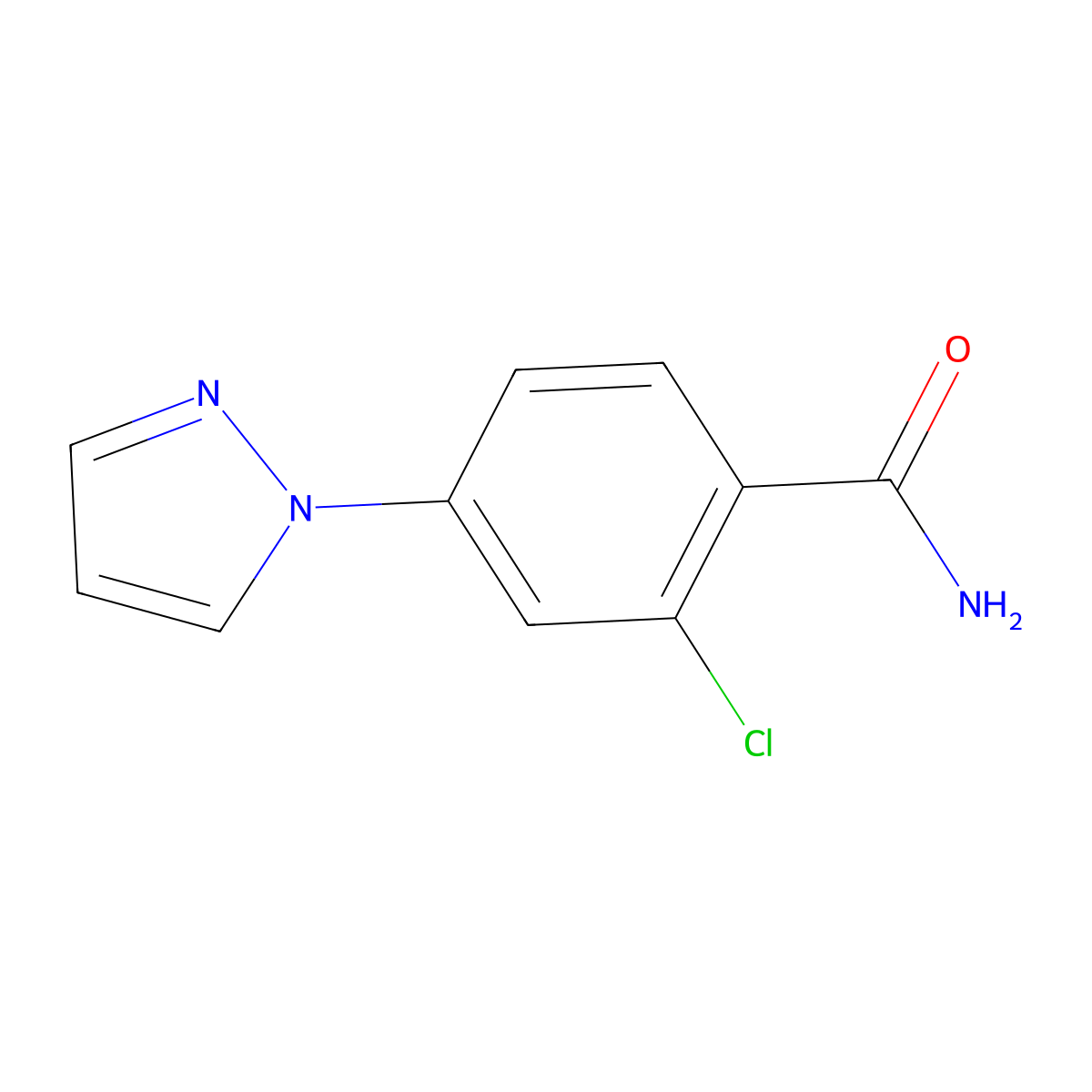 2-Chloro-4-(1H-pyrazol-1-yl)benzamide molecular structure, CAS 1491005-15-2