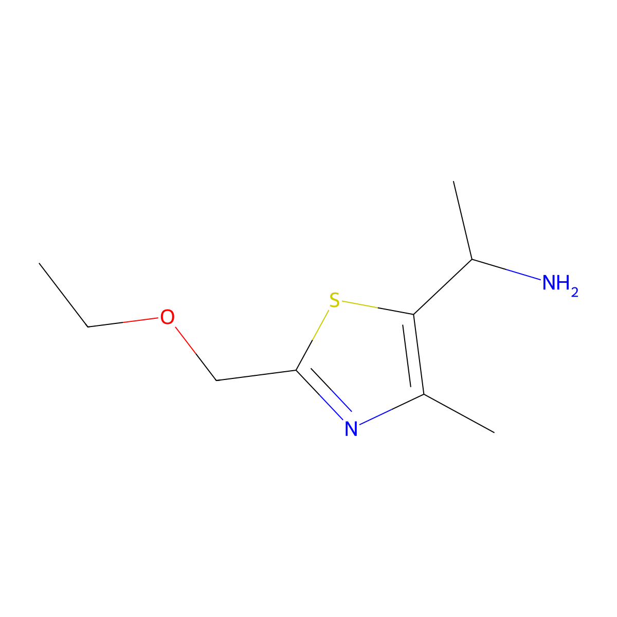 1-[2-(Ethoxymethyl)-4-methyl-1,3-thiazol-5-yl]ethan-1-amine molecular structure, CAS 1491006-67-7
