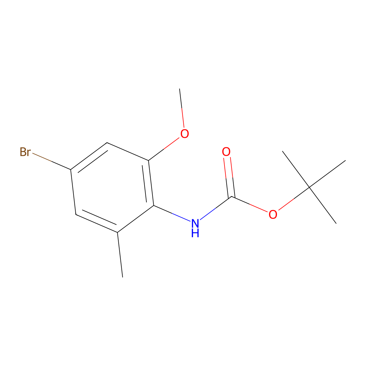 Tert-butyl (4-bromo-2-methoxy-6-methylphenyl)carbamate molecular structure, CAS 1491045-28-3