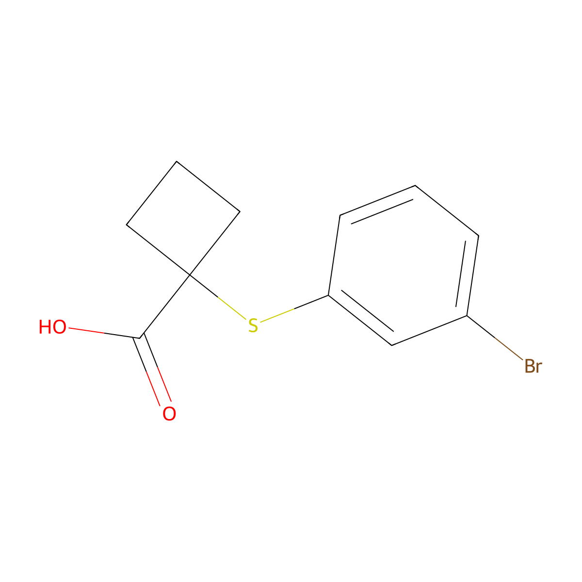 1-[(3-Bromophenyl)sulfanyl]cyclobutane-1-carboxylic acid molecular structure, CAS 1491056-57-5