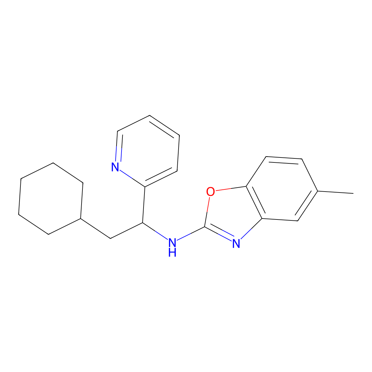 N-[(1R)-2-cyclohexyl-1-pyridin-2-ylethyl]-5-methyl-1,3-benzoxazol-2-amine molecular structure, CAS 149106-77-4