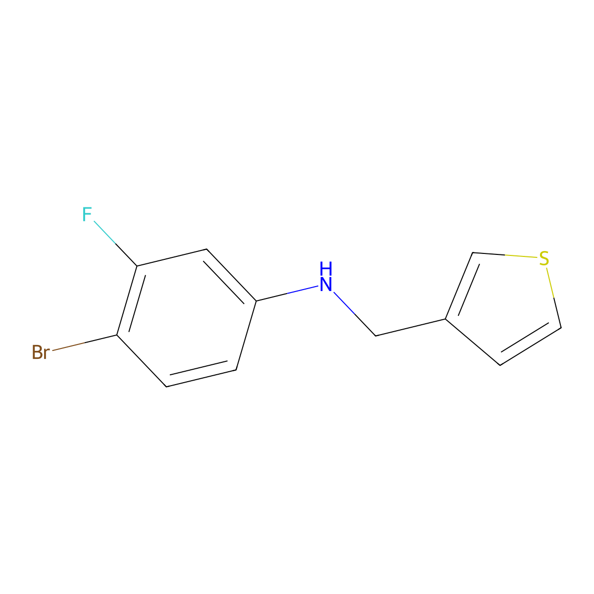 4-bromo-3-fluoro-N-(thiophen-3-ylmethyl)aniline molecular structure, CAS 1491099-03-6
