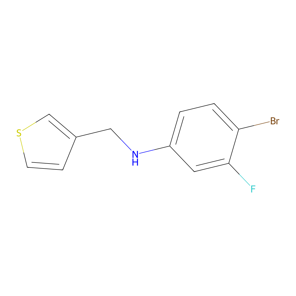 4-bromo-3-fluoro-N-(thiophen-3-ylmethyl)aniline molecular structure, CAS 1491099-03-6
