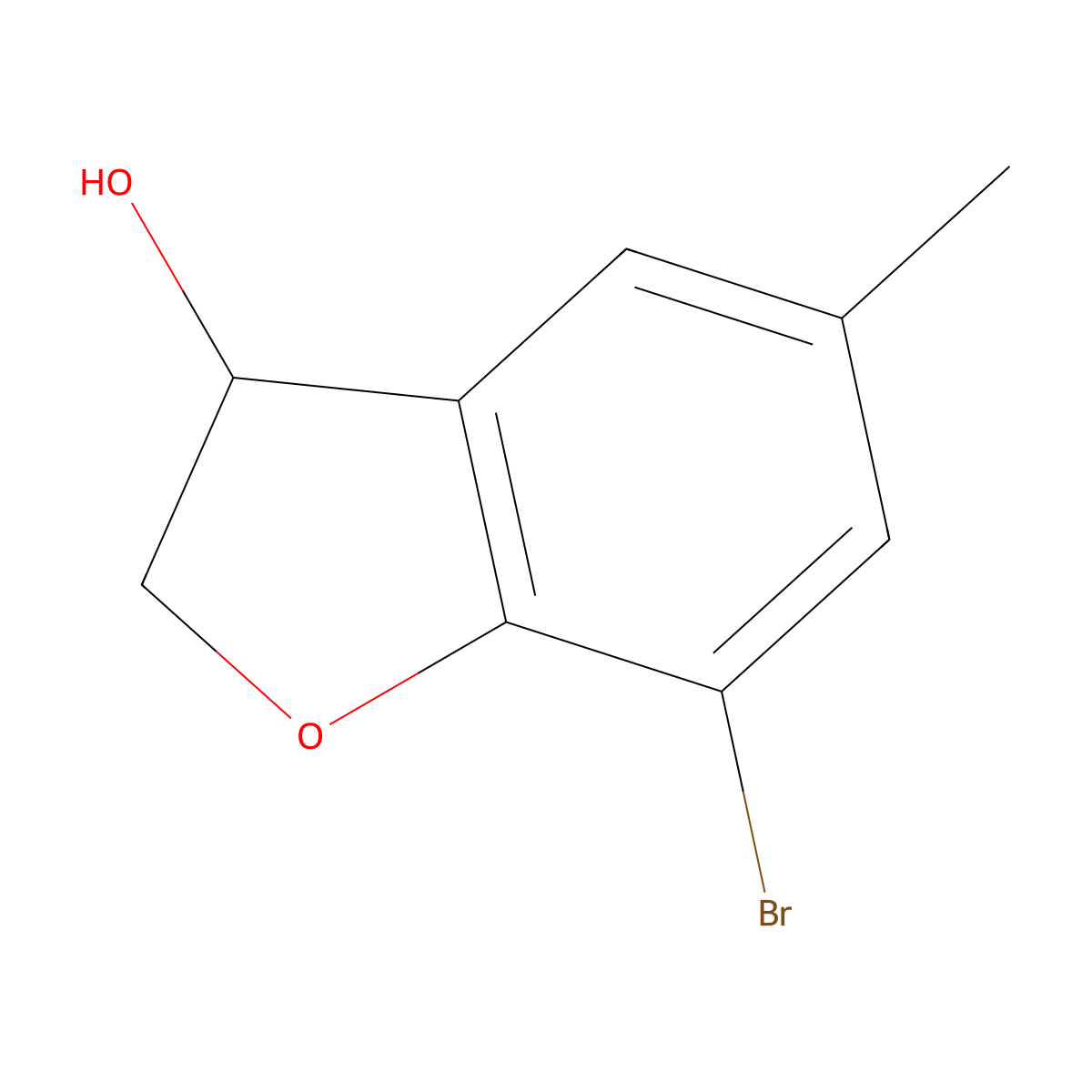 7-Bromo-5-methyl-2,3-dihydro-1-benzofuran-3-ol molecular structure, CAS 1491101-20-2