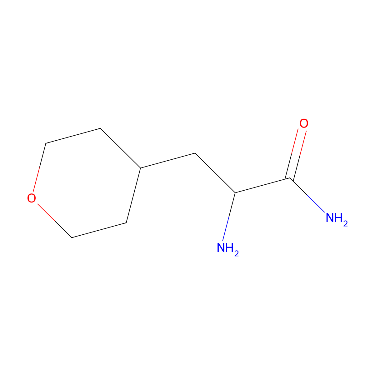 2-Amino-3-(oxan-4-yl)propanamide molecular structure, CAS 1491118-90-1