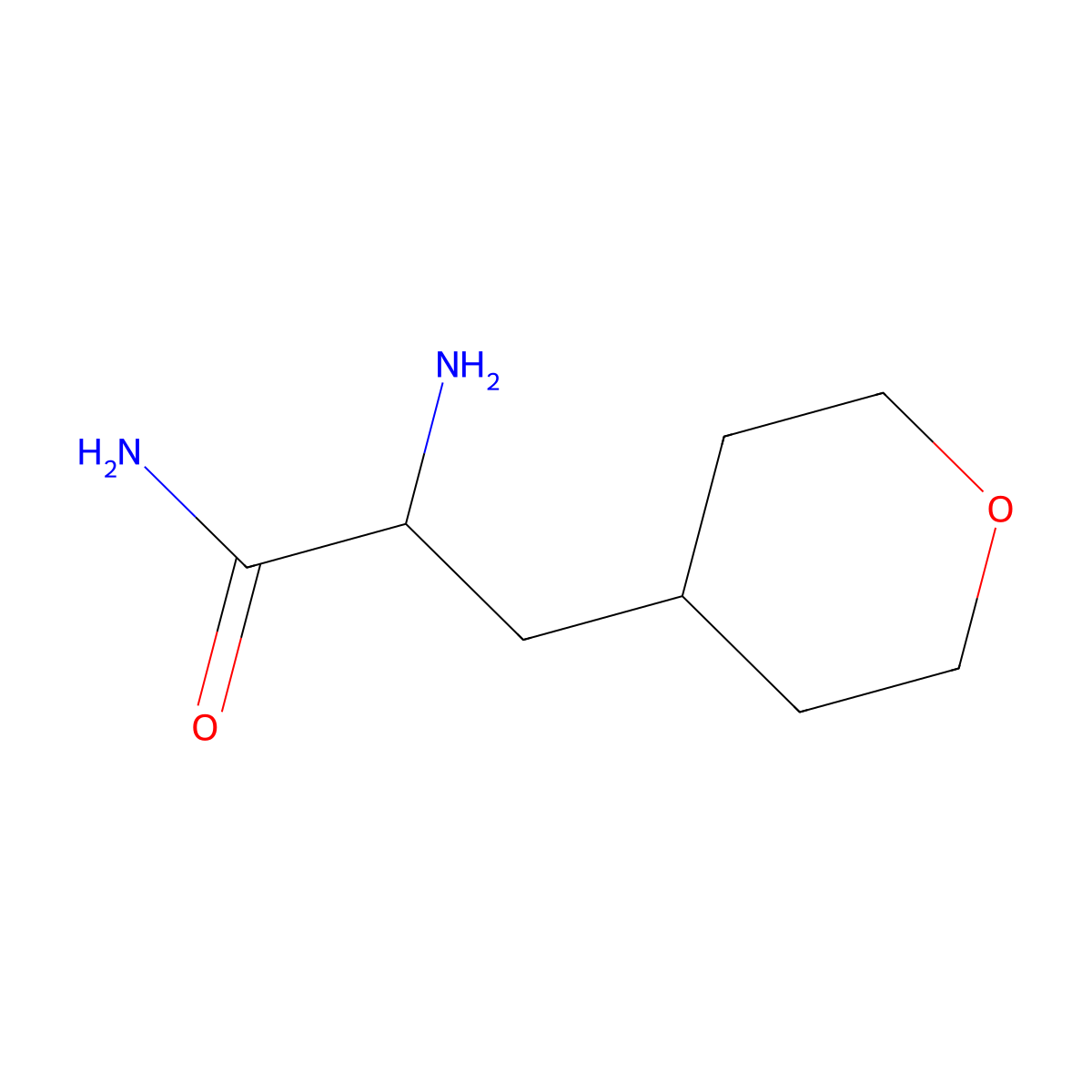 2-Amino-3-(oxan-4-yl)propanamide molecular structure, CAS 1491118-90-1