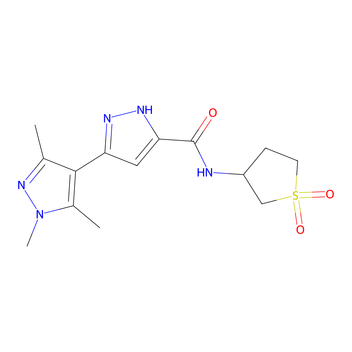 N-(1,1-dioxidotetrahydrothien-3-yl)-1',3',5'-trimethyl-1'H,2H-3,4'-bipyrazole-5-carboxamide molecular structure, CAS 1491128-52-9