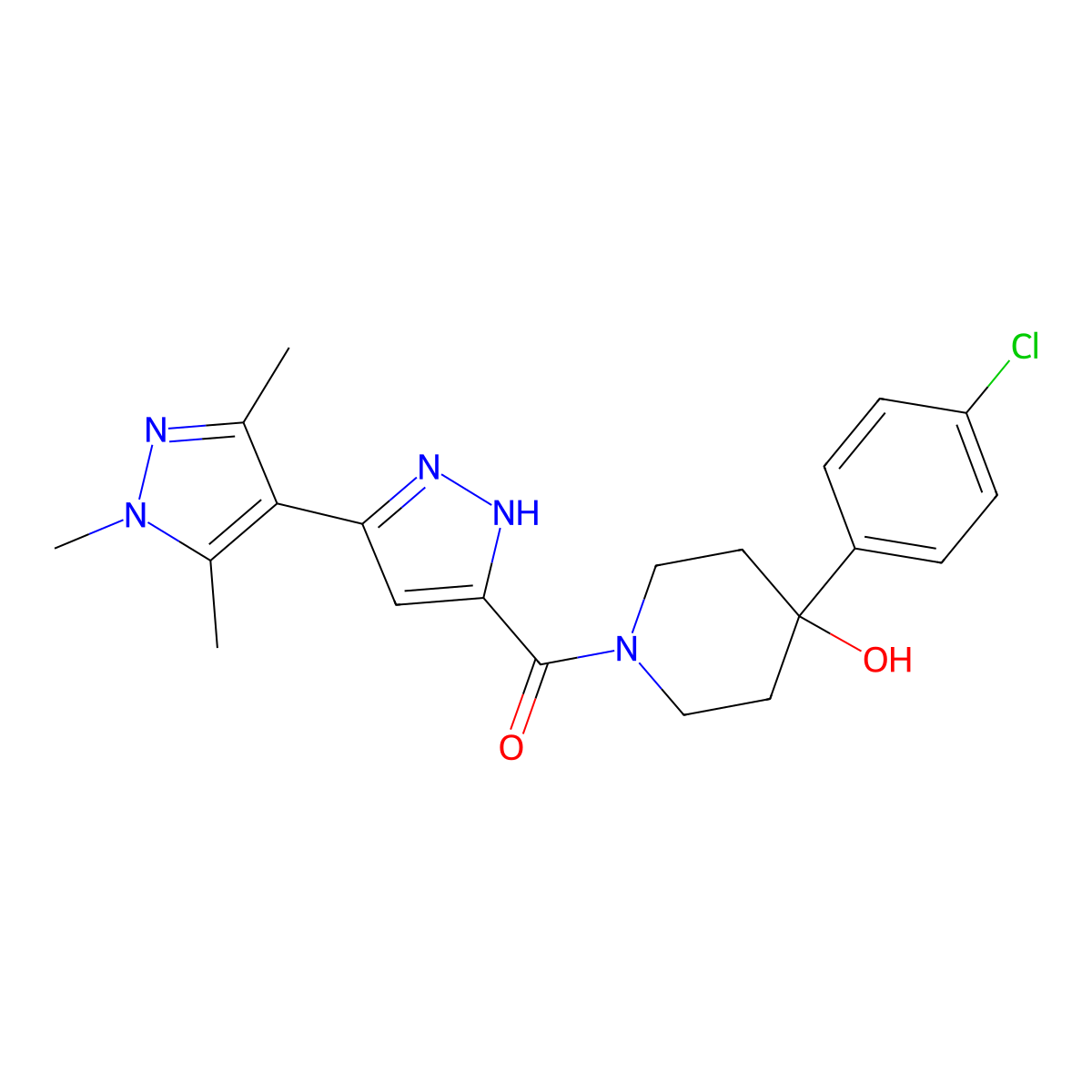 [4-(4-chlorophenyl)-4-hydroxypiperidin-1-yl](1',3',5'-trimethyl-1'H,2H-3,4'-bipyrazol-5-yl)methanone molecular structure, CAS 1491128-57-4