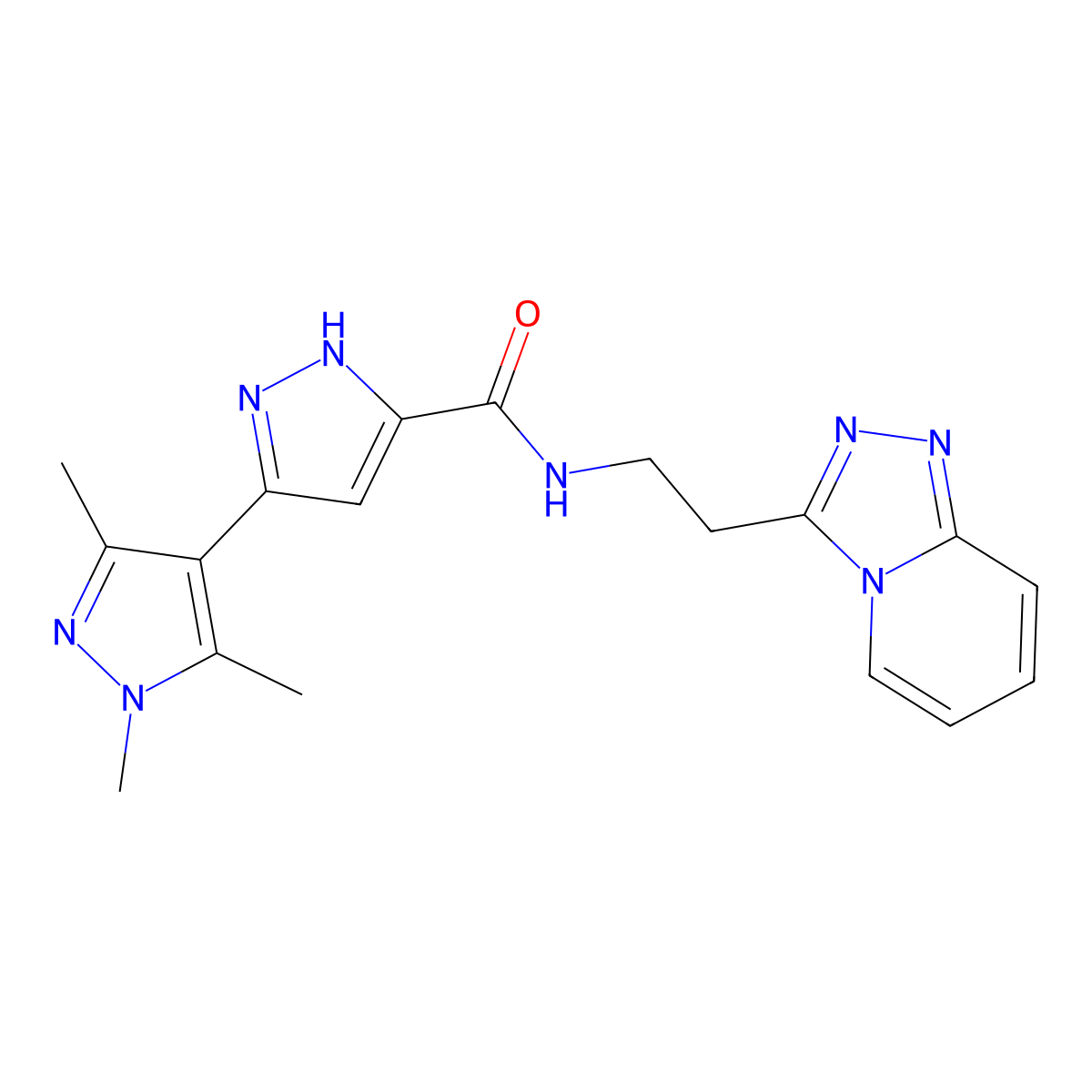 1',3',5'-trimethyl-N-[2-([1,2,4]triazolo[4,3-a]pyridin-3-yl)ethyl]-1'H,2H-3,4'-bipyrazole-5-carboxamide molecular structure, CAS 1491128-73-4