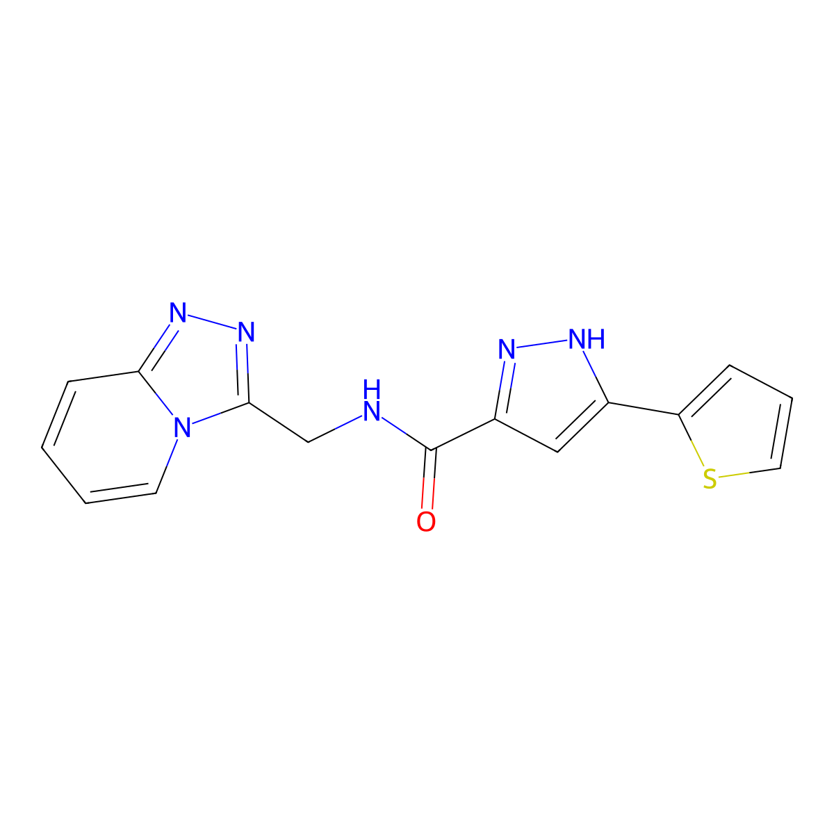 5-(2-thienyl)-N~3~-([1,2,4]triazolo[4,3-a]pyridin-3-ylmethyl)-1H-pyrazole-3-carboxamide molecular structure, CAS 1491128-77-8