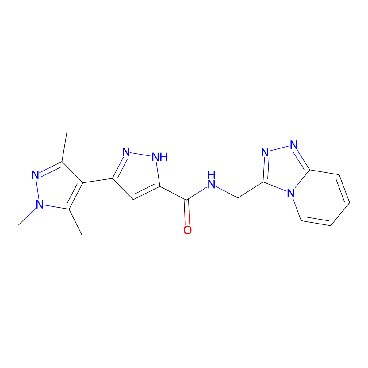 1',3',5'-trimethyl-N-([1,2,4]triazolo[4,3-a]pyridin-3-ylmethyl)-1'H,2H-3,4'-bipyrazole-5-carboxamide molecular structure, CAS 1491129-00-0