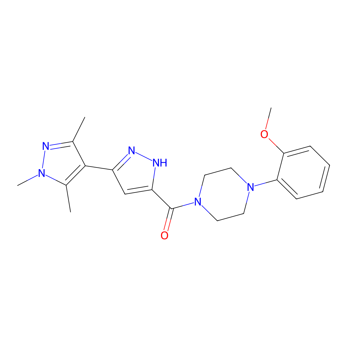 [4-(2-methoxyphenyl)piperazin-1-yl](1',3',5'-trimethyl-1'H,2H-3,4'-bipyrazol-5-yl)methanone molecular structure, CAS 1491129-36-2