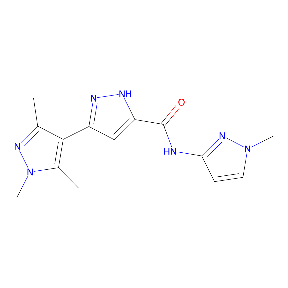1',3',5'-trimethyl-N-(1-methyl-1H-pyrazol-3-yl)-1'H,2H-3,4'-bipyrazole-5-carboxamide molecular structure, CAS 1491129-47-5