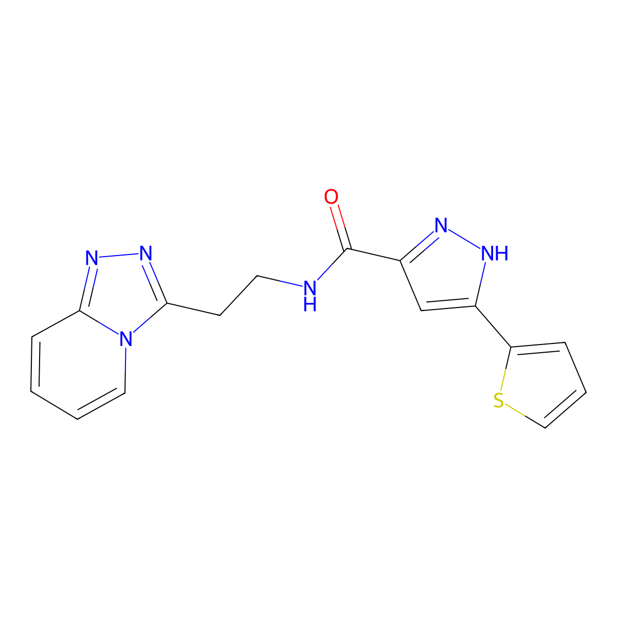 5-(2-thienyl)-N~3~-(2-[1,2,4]triazolo[4,3-a]pyridin-3-ylethyl)-1H-pyrazole-3-carboxamide molecular structure, CAS 1491129-48-6