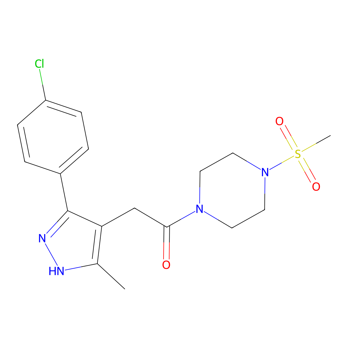 2-[5-(4-chlorophenyl)-3-methyl-1H-pyrazol-4-yl]-1-[4-(methylsulfonyl)piperazin-1-yl]ethanone molecular structure, CAS 1491129-74-8