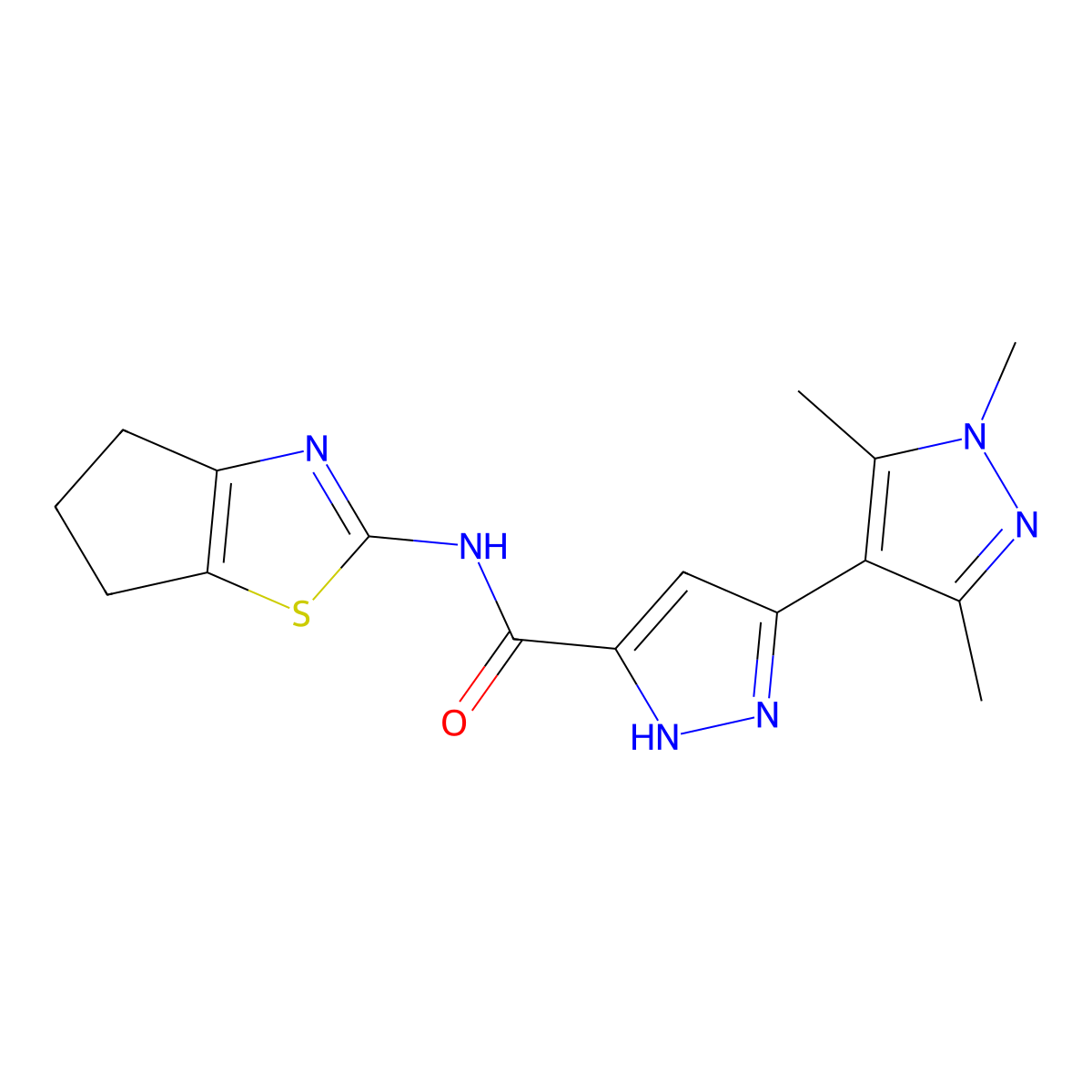 N-(5,6-dihydro-4H-cyclopenta[d][1,3]thiazol-2-yl)-1',3',5'-trimethyl-1'H,2H-3,4'-bipyrazole-5-carboxamide molecular structure, CAS 1491129-82-8