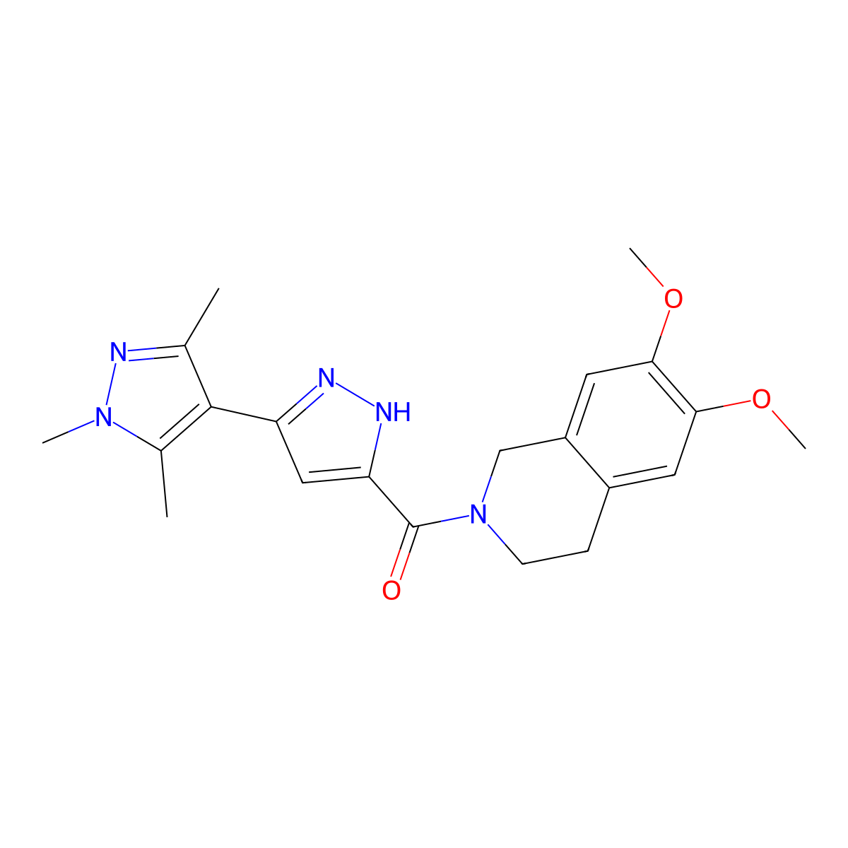 (6,7-dimethoxy-3,4-dihydroisoquinolin-2(1H)-yl)(1',3',5'-trimethyl-1'H,2H-3,4'-bipyrazol-5-yl)methanone molecular structure, CAS 1491130-05-2