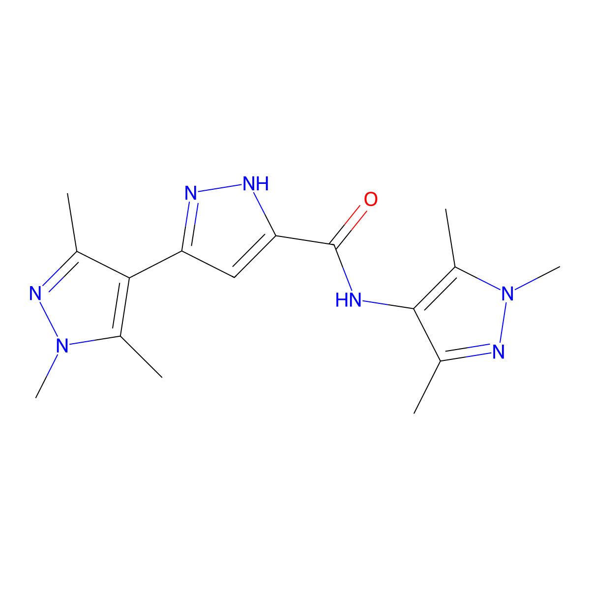 1',3',5'-trimethyl-N-(1,3,5-trimethyl-1H-pyrazol-4-yl)-1'H,2H-3,4'-bipyrazole-5-carboxamide molecular structure, CAS 1491130-64-3