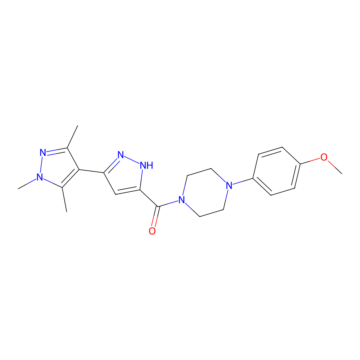 [4-(4-methoxyphenyl)piperazin-1-yl](1',3',5'-trimethyl-1'H,2H-3,4'-bipyrazol-5-yl)methanone molecular structure, CAS 1491130-70-1