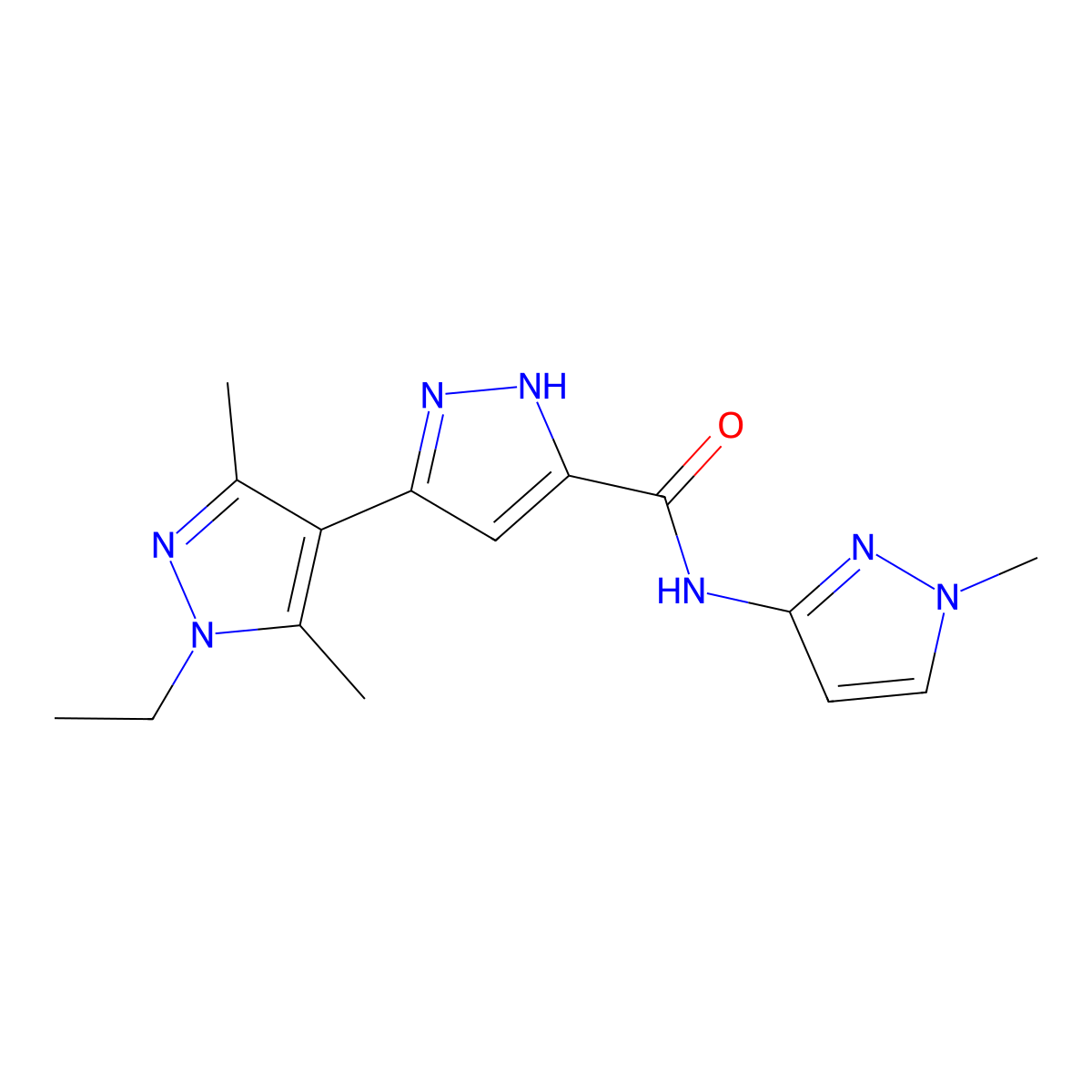 1'-ethyl-3',5'-dimethyl-N-(1-methyl-1H-pyrazol-3-yl)-1'H,2H-3,4'-bipyrazole-5-carboxamide molecular structure, CAS 1491130-73-4