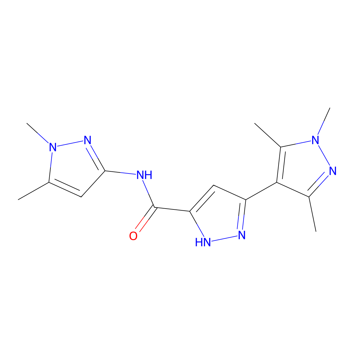 N-(1,5-dimethyl-1H-pyrazol-3-yl)-1',3',5'-trimethyl-1'H,2H-3,4'-bipyrazole-5-carboxamide molecular structure, CAS 1491130-74-5