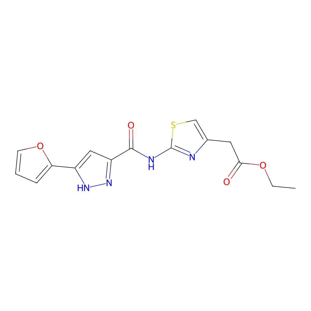 ethyl [2-({[3-(furan-2-yl)-1H-pyrazol-5-yl]carbonyl}amino)-1,3-thiazol-4-yl]acetate molecular structure, CAS 1491130-76-7