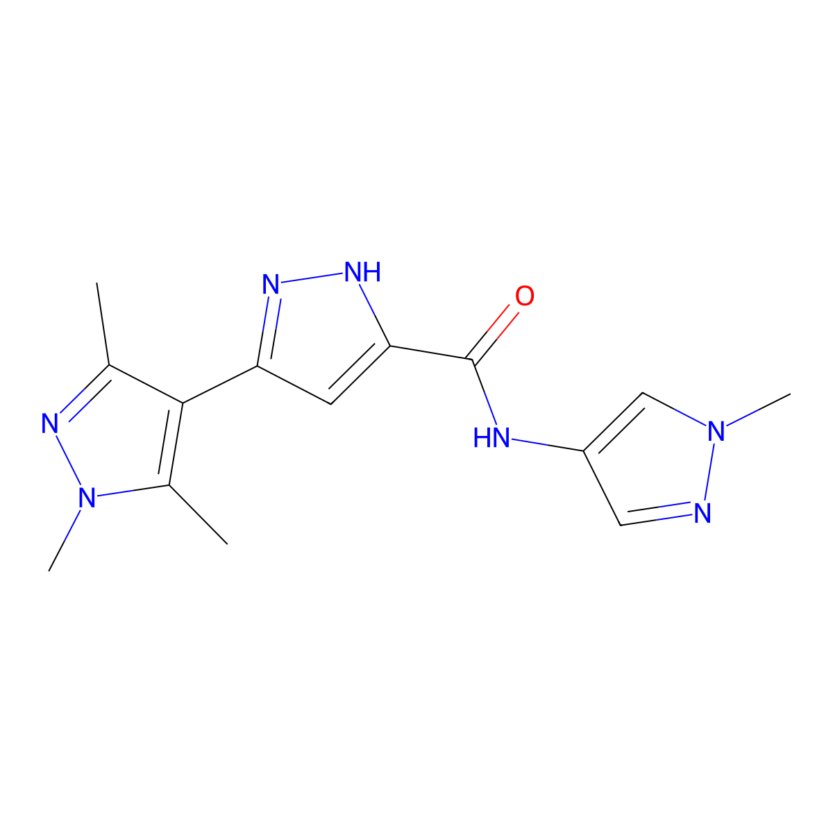 1',3',5'-trimethyl-N-(1-methyl-1H-pyrazol-4-yl)-1'H,2H-3,4'-bipyrazole-5-carboxamide molecular structure, CAS 1491130-83-6