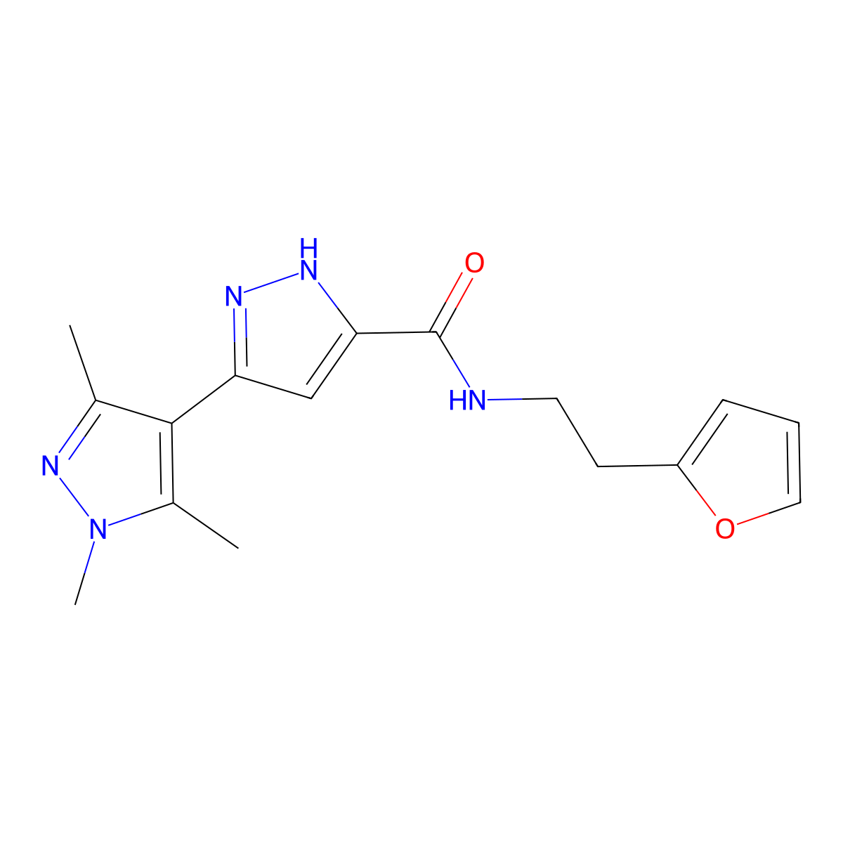 N-[2-(furan-2-yl)ethyl]-1',3',5'-trimethyl-1'H,2H-3,4'-bipyrazole-5-carboxamide molecular structure, CAS 1491130-88-1