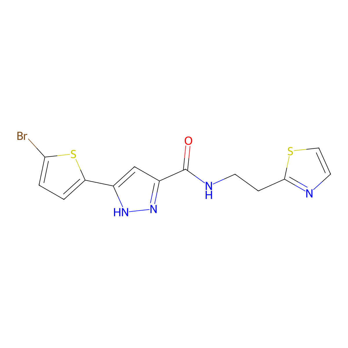 5-(5-bromo-2-thienyl)-N~3~-[2-(1,3-thiazol-2-yl)ethyl]-1H-pyrazole-3-carboxamide molecular structure, CAS 1491131-06-6