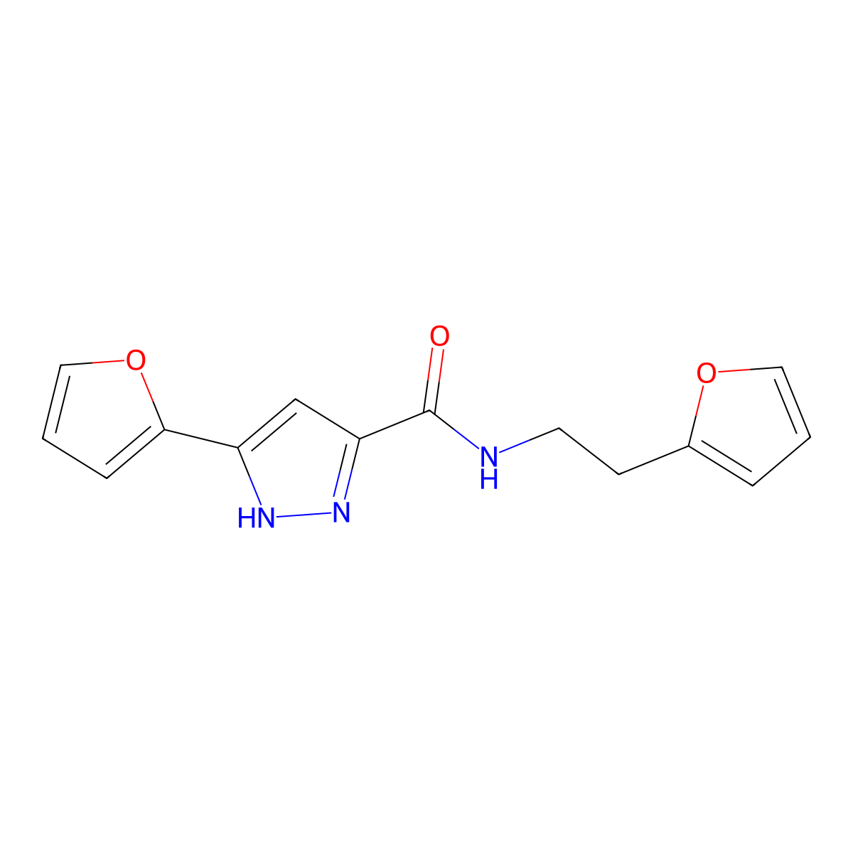 5-(2-furyl)-N~3~-[2-(2-furyl)ethyl]-1H-pyrazole-3-carboxamide molecular structure, CAS 1491131-10-2