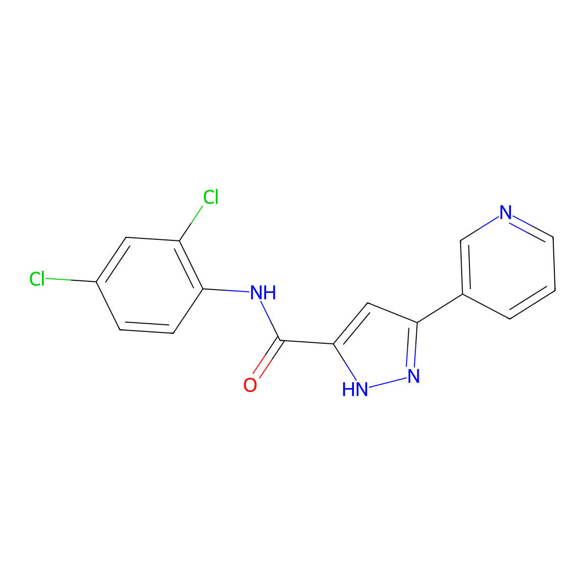 N-(2,4-dichlorophenyl)-5-(pyridin-3-yl)-1H-pyrazole-3-carboxamide molecular structure, CAS 1491131-50-0