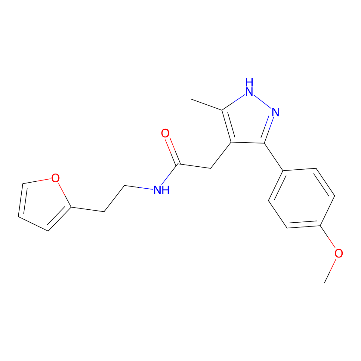 N-[2-(2-furyl)ethyl]-2-[5-(4-methoxyphenyl)-3-methyl-1H-pyrazol-4-yl]acetamide molecular structure, CAS 1491131-69-1